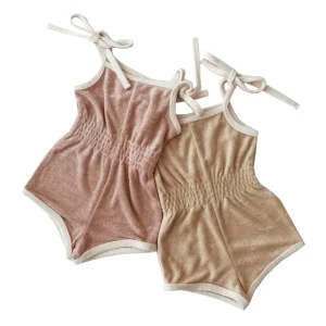 Fashion Summer Sweet Baby Girls Terry Romper Elastic Waist Tie Sling Onesie Baby Romper