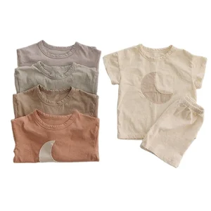 New Style Summer Kids Suit Boys and Girls Moon Pattern Comfortable Short-Sleeve T-Shirt Casual Shorts 2pcs Sets