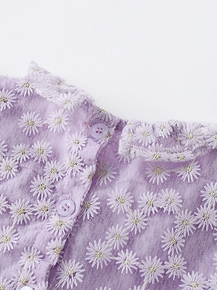 Custom Cotton Flower Pattern Ruffle Sleeve Fashion Girl Dresses with Button for Summer - Image 6