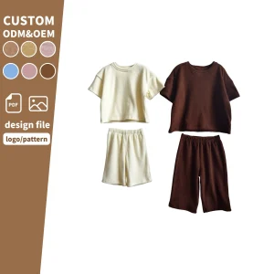 Summer Custom Printed Baby 100% Cotton Towel Clothing Sets Oversized T-shirt Tops & Wide Leg Pants 2-Piece Sets Outfits