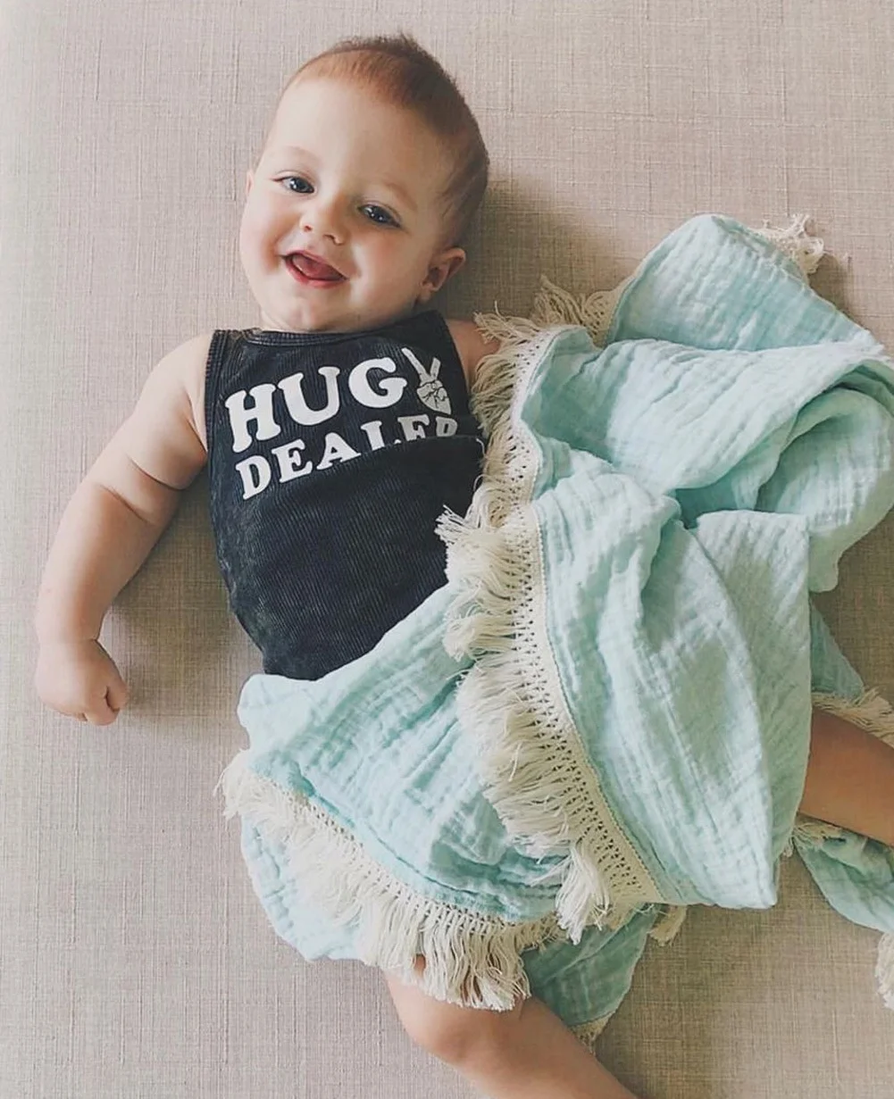 Rts or Custom Tassel Soft Baby 100% Cotton Muslin Swaddle Blankets Shower Gift - Image 2