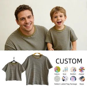 Customized Mommy and Me Shirt Striped Cotton Crewneck Short Sleeve Basic Pullover Stripe Casual Crew Tee Shirt