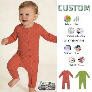High Quality Knitted Checkered Baby Romper Zipper-Footed Newborn Sleep Suit with Embroidery Infant Onesie Baby Climbing Clothes