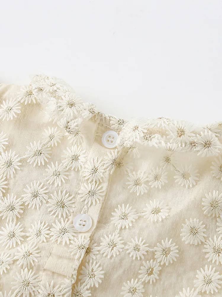 Custom Cotton Flower Pattern Ruffle Sleeve Fashion Girl Dresses with Button for Summer - Image 3