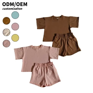 High Quality Cotton Girl Kids Casual Clothing Comfortable Children's Sweet Suit with Solid Pattern Wholesale