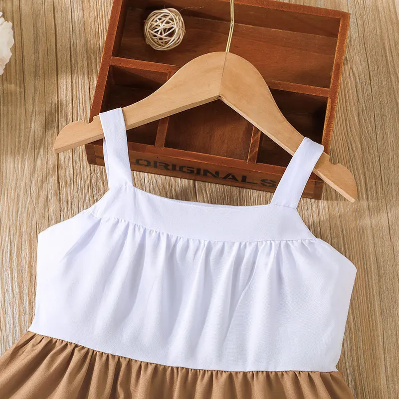 3 Colors White and Wine Satin Cotton Cute Slip Dress for Kid Girls With Pleats Summer Sweet Splicing Style Braces Skirt - Image 3