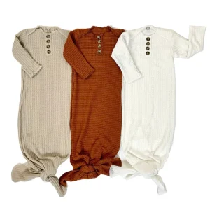 Waffle Neutral Newborn Baby  Knotted Gown Lap Long Sleeve Sleeper for Baby Boys and Girls Infant Coming Home Outfits