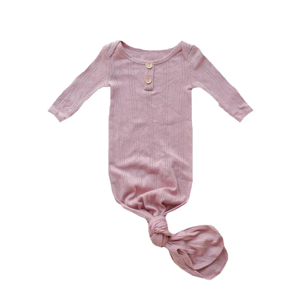 Wholesale Infant Baby Cotton Knotted Gown Pajamas Long Fold Newborn Baby Jacquard Ribbed Sleeping Bag - Image 5