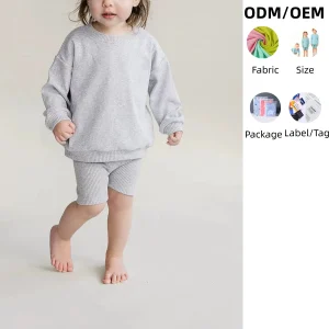 Unisex Child Clothing Sets Solid Crewneck  Pullover Sweatershirt Matching Bike Shorts Kids Fall Outfit Sets