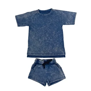 Fashion Baby Vintage Style Acid-Wash Set Custom Cotton Knit Toddler Outfit Daily Outdoor Play Set