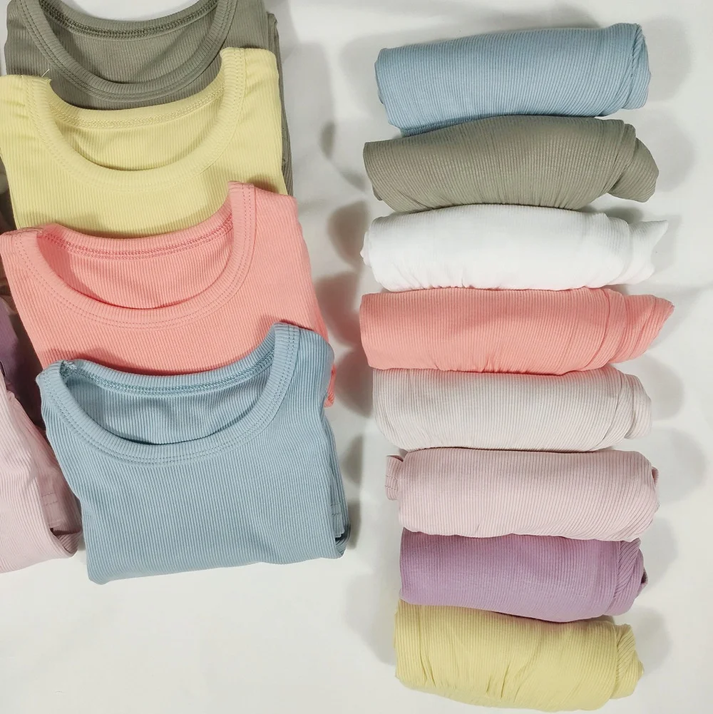 RTS Soft Ribbed Cotton Baby Kids Summer Short 2 Piece Pajamas Clothes Set - Image 3