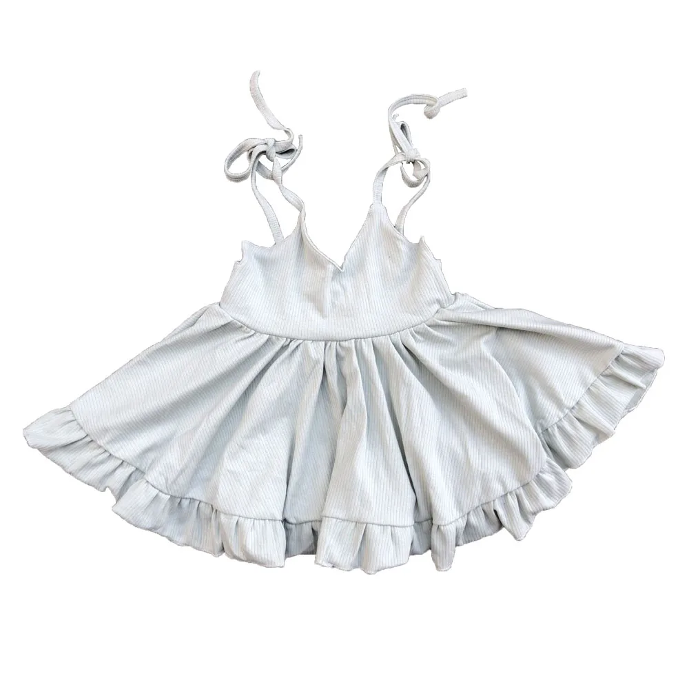 Custom Summer Baby Girl V-neck Knitted Cotton Dress Backless Sleeveless Ruffle Dress - Image 5