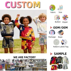 Children's Summer Short Set Children's Tie Dye Set Summer Set  Cotton Tie Dye Hoodie Fabric Children's Fashion Shorts for 0-8T