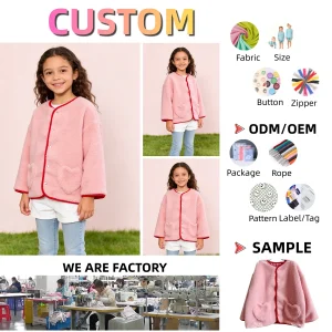 Children's Winter Casual Jacket Girl's Lamb Wool and Woven Fabric Coat Quilted Warm Coat Girl's Top Fashionable Thick Coat
