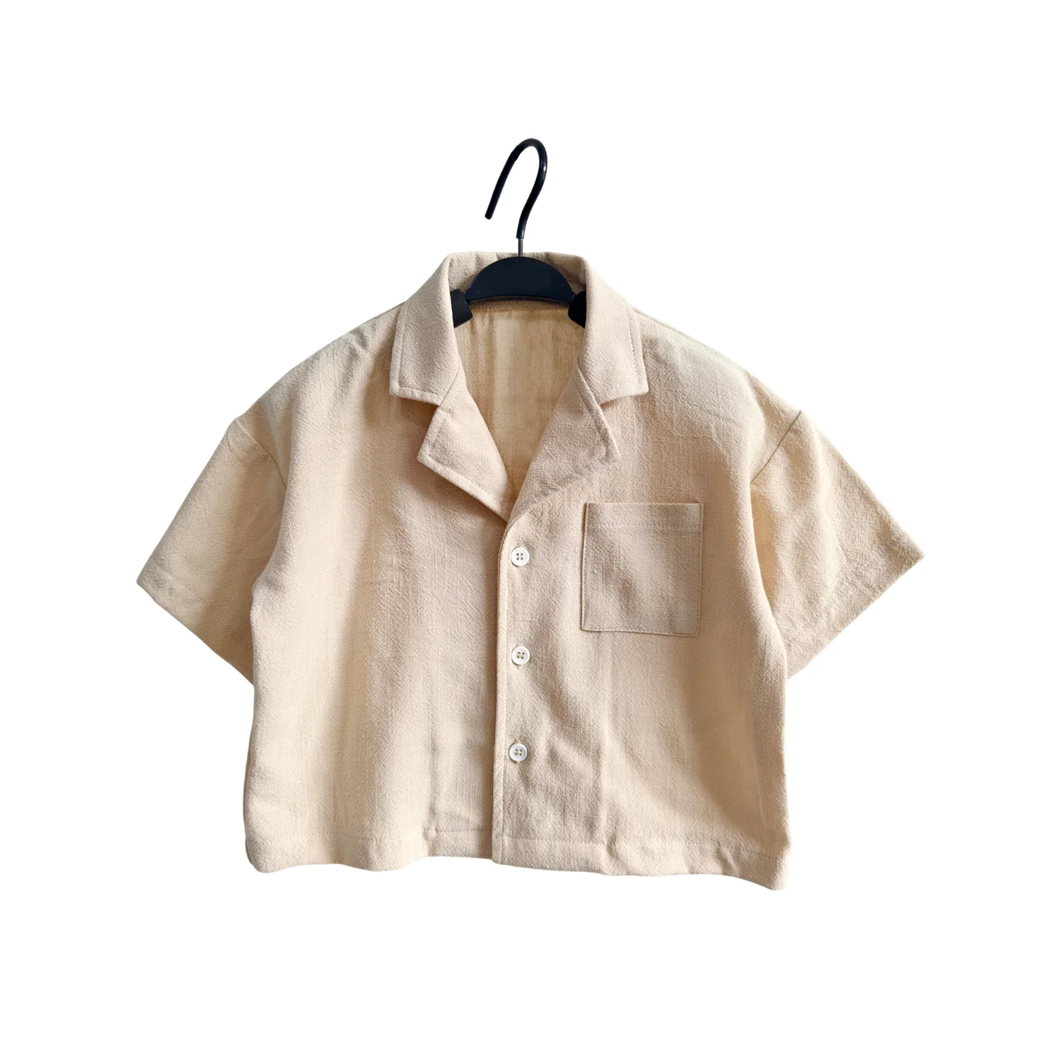 OEM Customized Baby Tops Boys' Short Sleeve Button Down Shirts Linen Textured Summer Beach Shirt Soild - Image 6