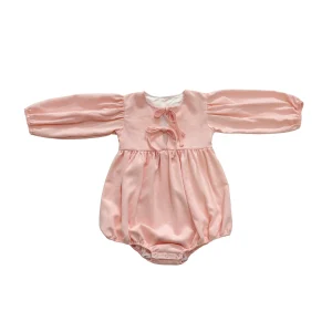 New Trend Linen Cotton Baby Romper Custom Pattern Solid Color Long Sleeve Cute Style with Button Closure for Summer