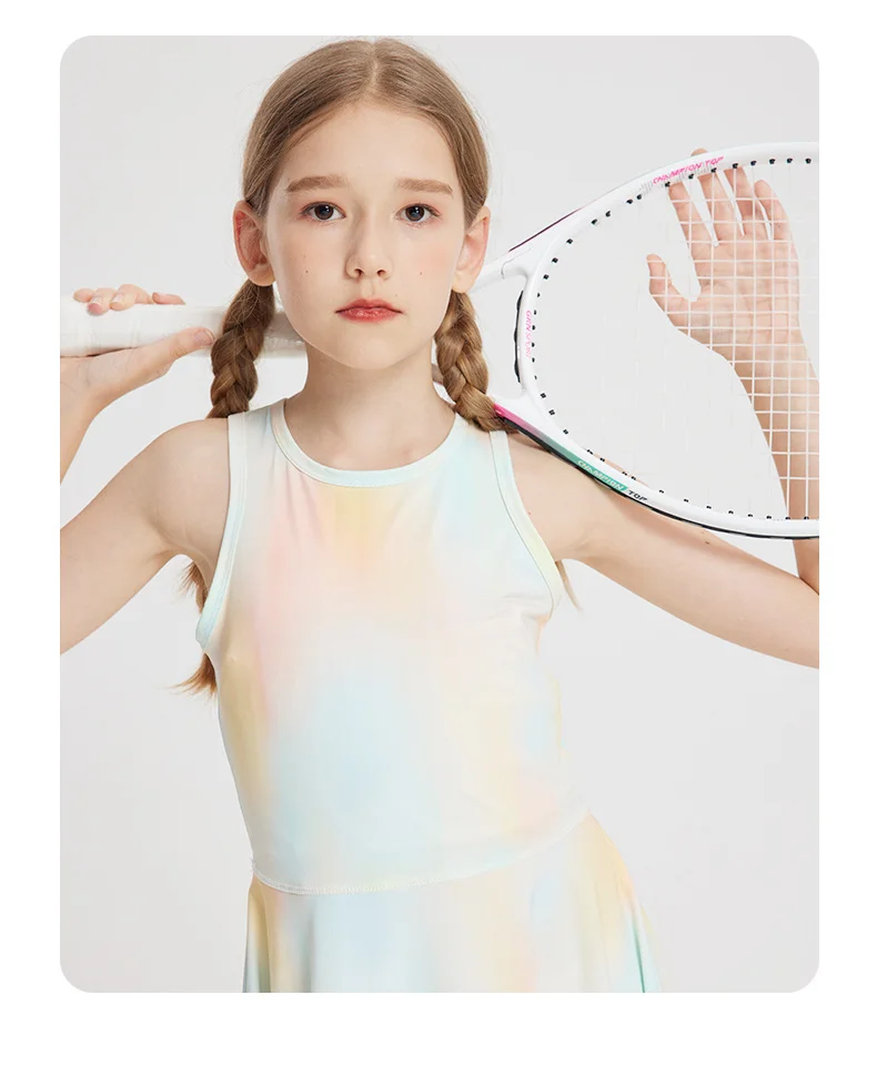 Girls' Sleeveless Sports Dress Nylon Colorful Fashion Fitness Elasticity Slim Fit Children's Clothing - Image 5