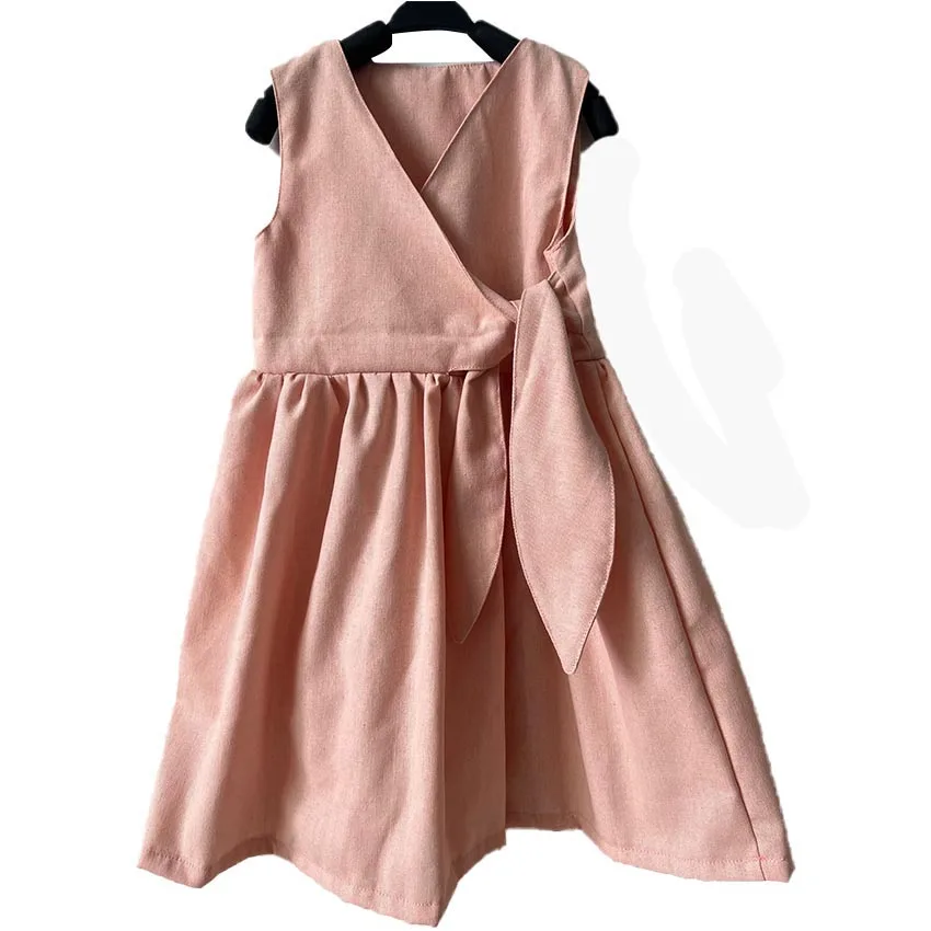 Great Quality Linen Cotton Sleeveless Custom Color Breathable Girl Dresses for Summer