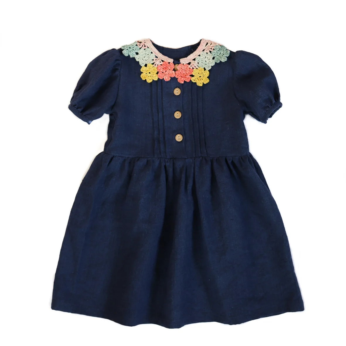 Fashion Toddler Girl Vintage Linen Floral Dress Baby Girls French Style Puff Sleeve Tunic Dress - Image 5