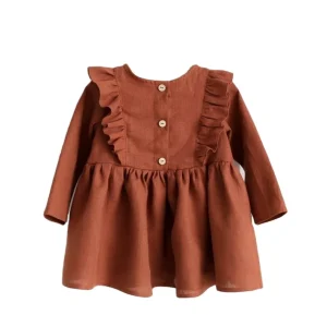 Australian Style Fashion Linen Baby Dress Girls Clothing with Flutter Long Sleeve for Autumn Solid Pattern Mixed Type Children