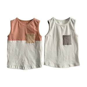 Custom Summer Casual Baby Boy Color Block Knit Cotton Sleeveless Shirt Shoulders Muscle tank Undershirt