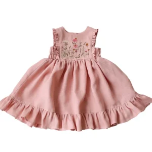 Girls Cotton and Linen Lotus Leaf Sleeveless Vest Dress Embroidered Princess Dress