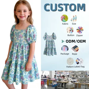 Wholesale Girl's Dress O-Neck Dress With Milk Silk Fabric Half Sleeves Summer Baby Clothing Patchwork Dress for 0-9T