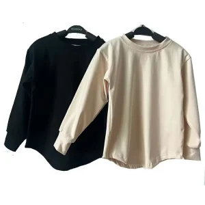 Custom Baby Knitted Cotton Tee  Curve Hem Autumn Clothes Long Sleeve Shirt Toddler Boys Girls Clothes T-shirts