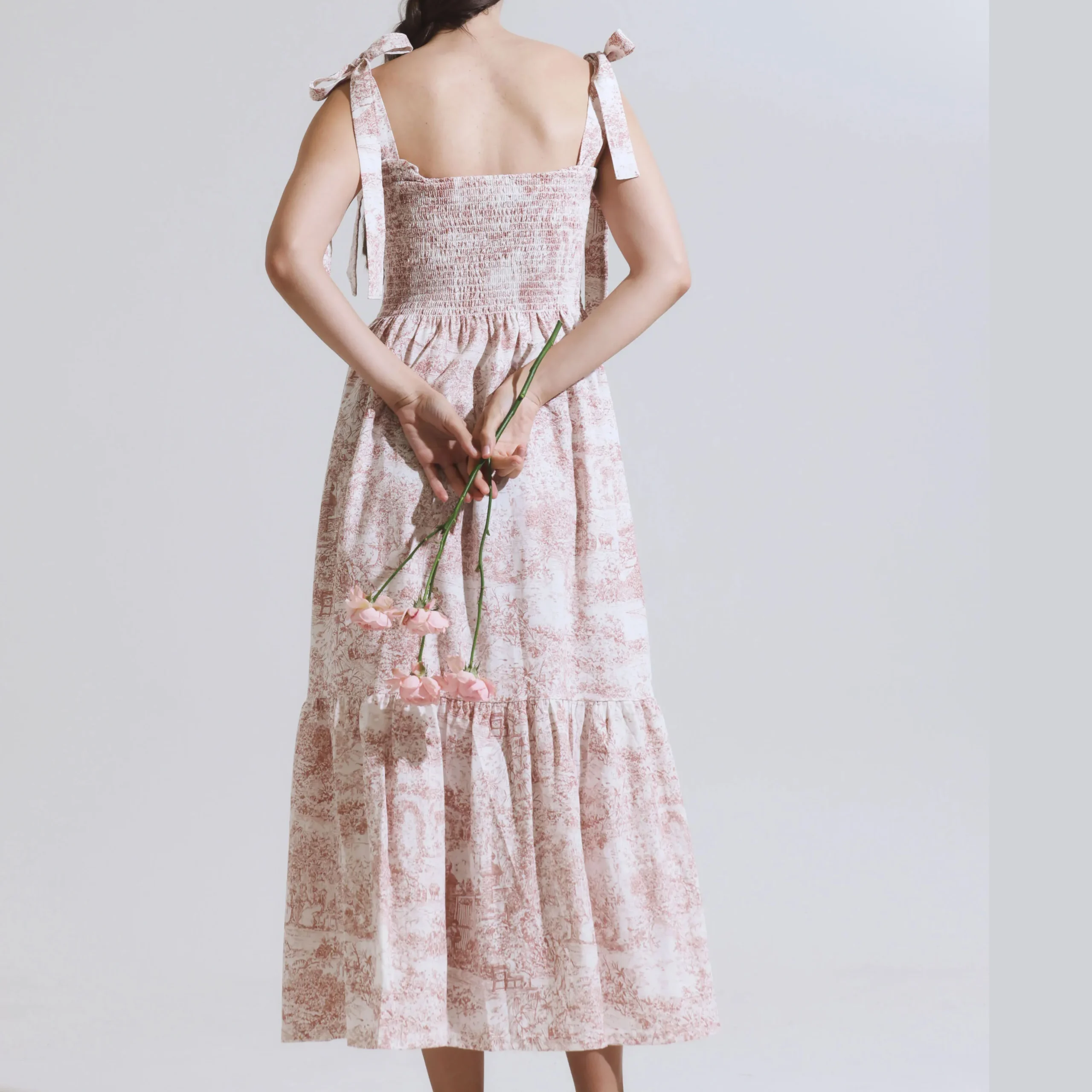 Custom Mommy and Me Cotton Fabric Print Smocked Ruffle Summer Dress - Image 6