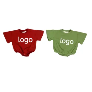 Summer Bodysuit Flare Sleeve Custom Logo Baby Boy Girl Oversized T-Shirt Knitted Cotton Cute Bubble Romper