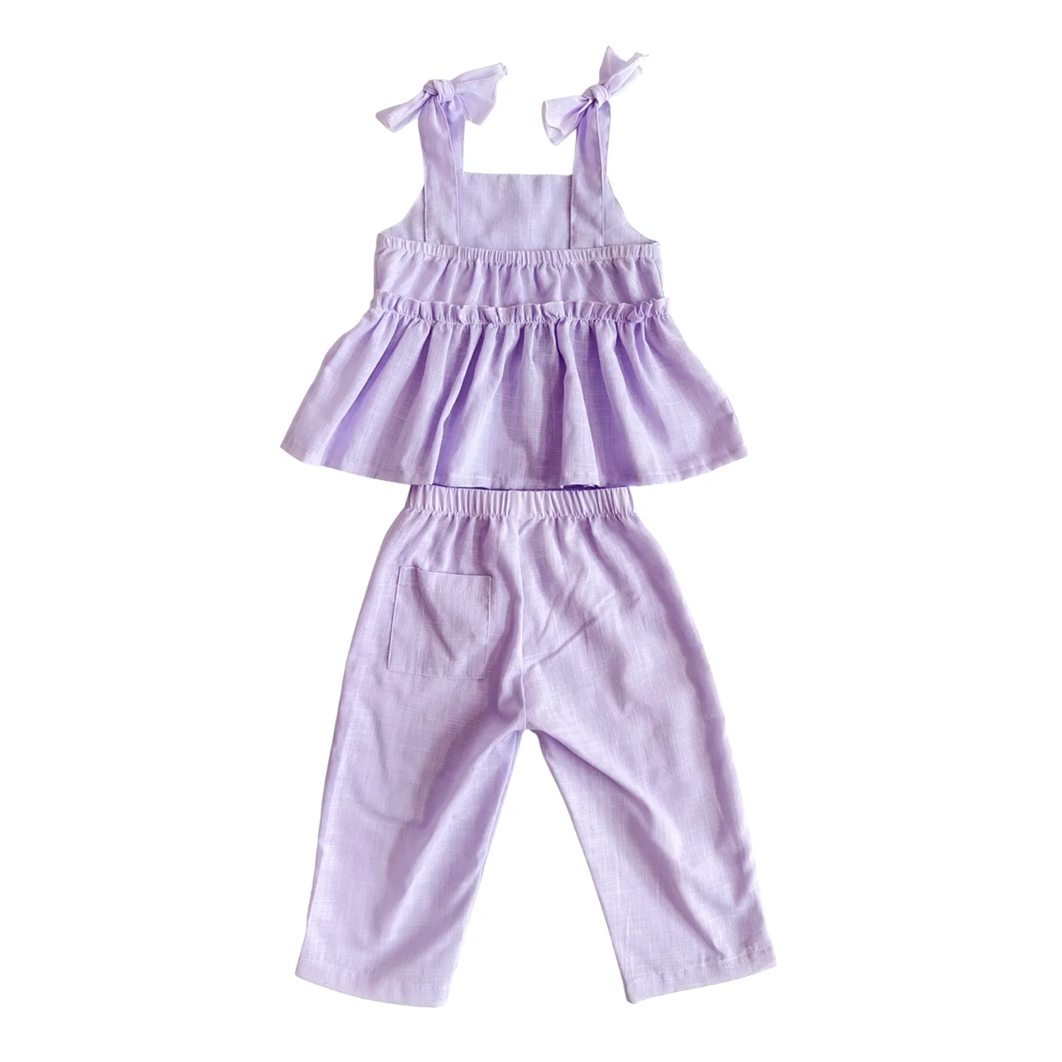 OEM Girls Clothing Sets Girl's 2 Piece Outfits Cami Top Wide Leg Pants Ruffle Hem Summer Clothes - Image 4