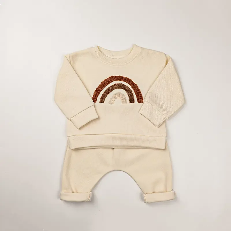 New Fashion Baby Spring and Autumn Letter rainbow Towel Embroidered Set Long Sleeve Pants Baby Sets Newborn - Image 3