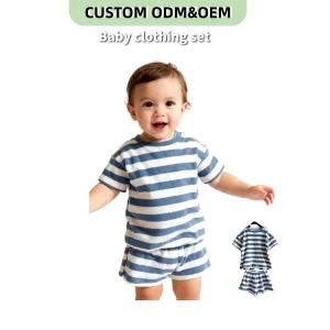 OEM Kids Clothes Set Toddler Baby Girl Summer Clothes Terry Cute Summer Outfits Short Sleeves 2 Pieces Shorts Set