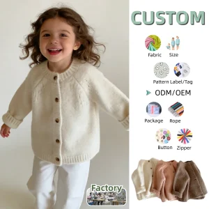 Ins Baby Dress Solid Color Casual Sweater Coat Baby Round Neck with Knitted Sweater Cardigan Autumn and Winter Cloth