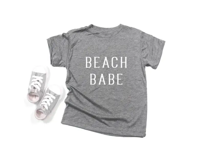 Custom Printing Baby Clothing Shirt Summer Beach Babe Kids Summer Surf and Sun Baby and Toddler Drop-shoulderT Shirt - Image 4
