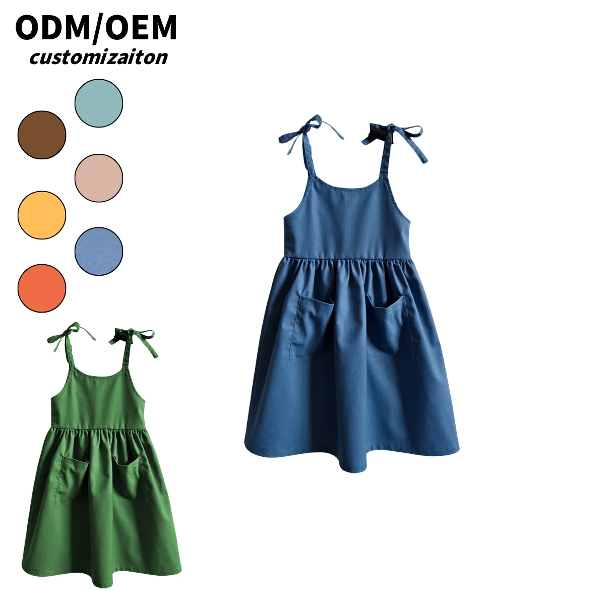 Summer Girls' Short Dresses Lively Cute and Fashionable Cotton and Linen Doll-Style Short Skirts