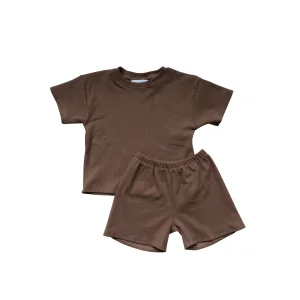 Popular Unisex Baby Clothing Sets Casual Short Sleeve Summer Ribbed Cotton Solid Loose Soft Lounge Set
