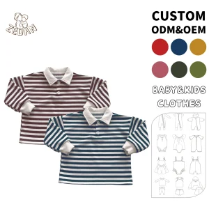 Wholesale French Terry Baby Shirt Striped Color Kids Top Polo Toddler T-shirt