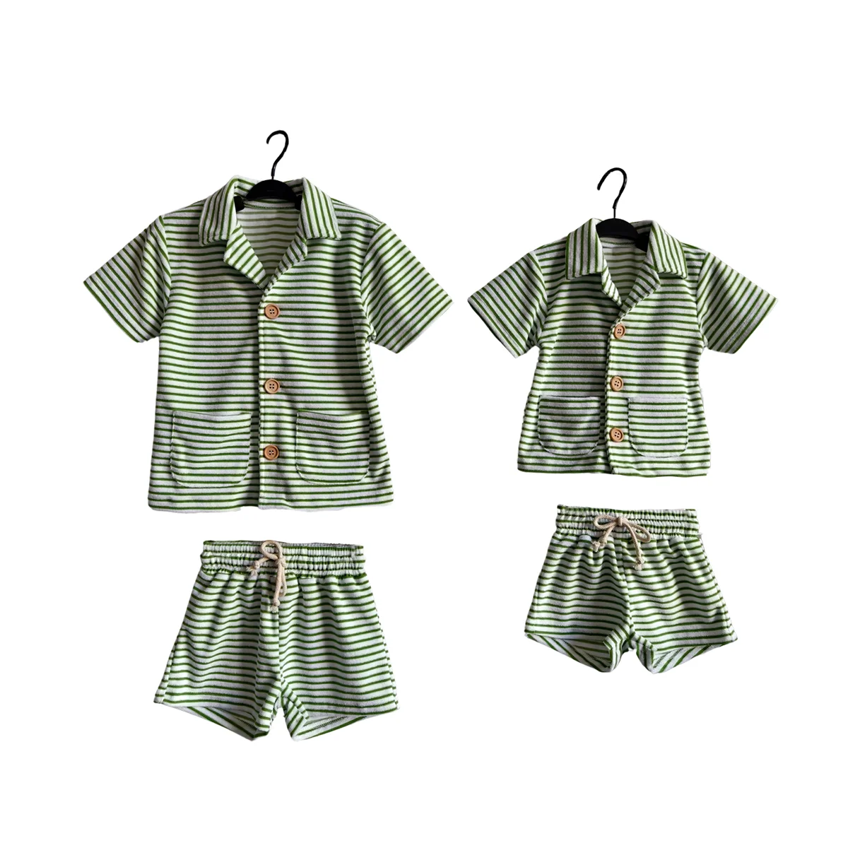 Summer Kids Casual Sporty Trendy Clothing Set Close-Fitting Soft Comfortable Bright Striped Towel Fabric - Image 6