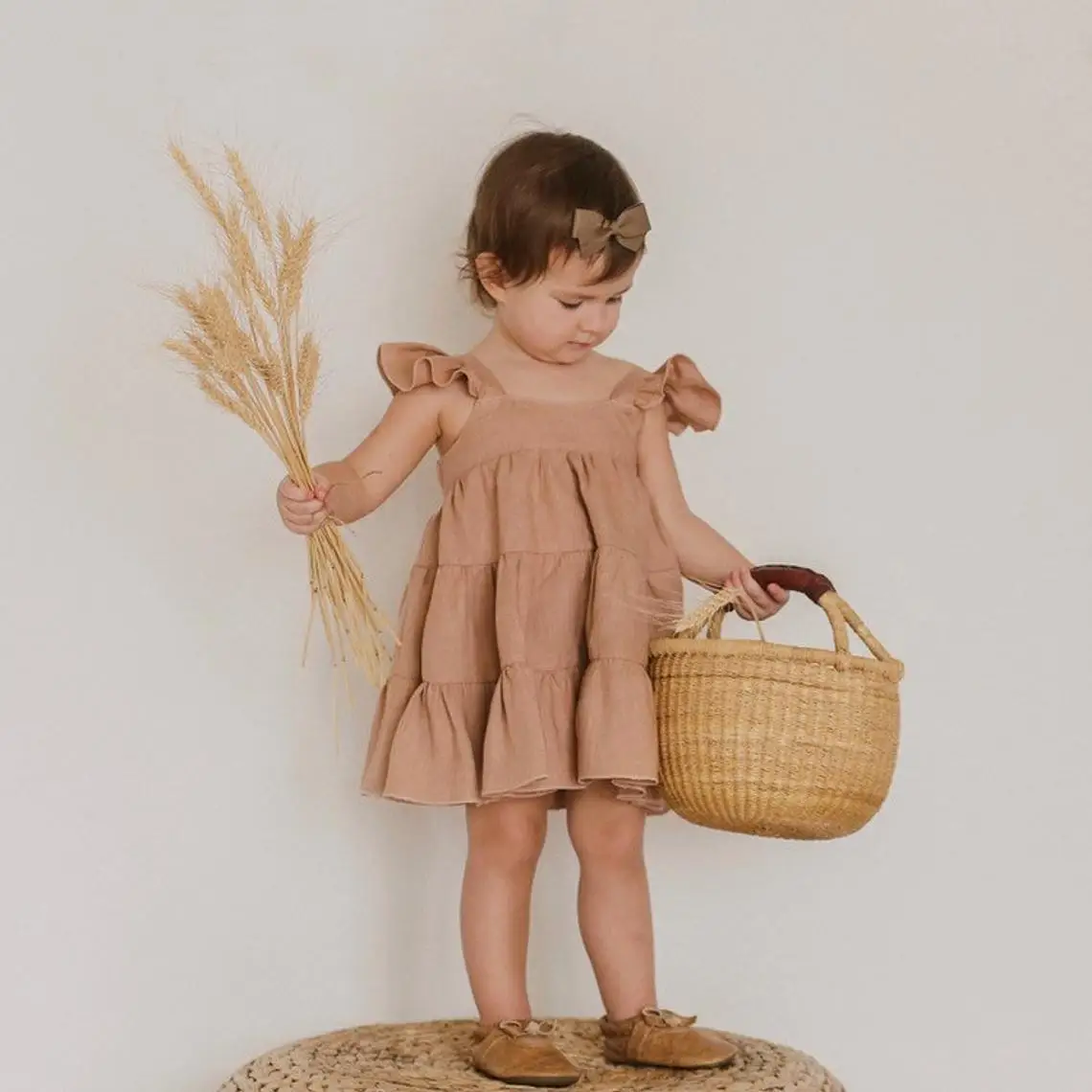 Birthday Baby Girls Outfits Pure Cotton Flutter Tiered Dress Infant Linen Boho Summer Dress - Image 3