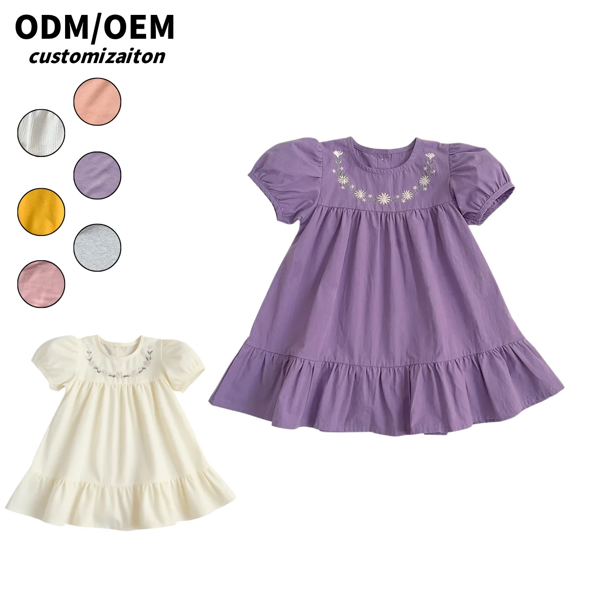 Hot Sale High Quality Elegant Cotton Dress for Girls Sophisticated and Dynamic Design with Sweet and Cute Short Sleeves