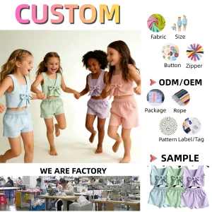 Summer Short Girl's Cotton and Linen Girls' Short Set Girl's Outfit Two-Piece Sleeveless Tops and Shorts Clothing for 0-8T