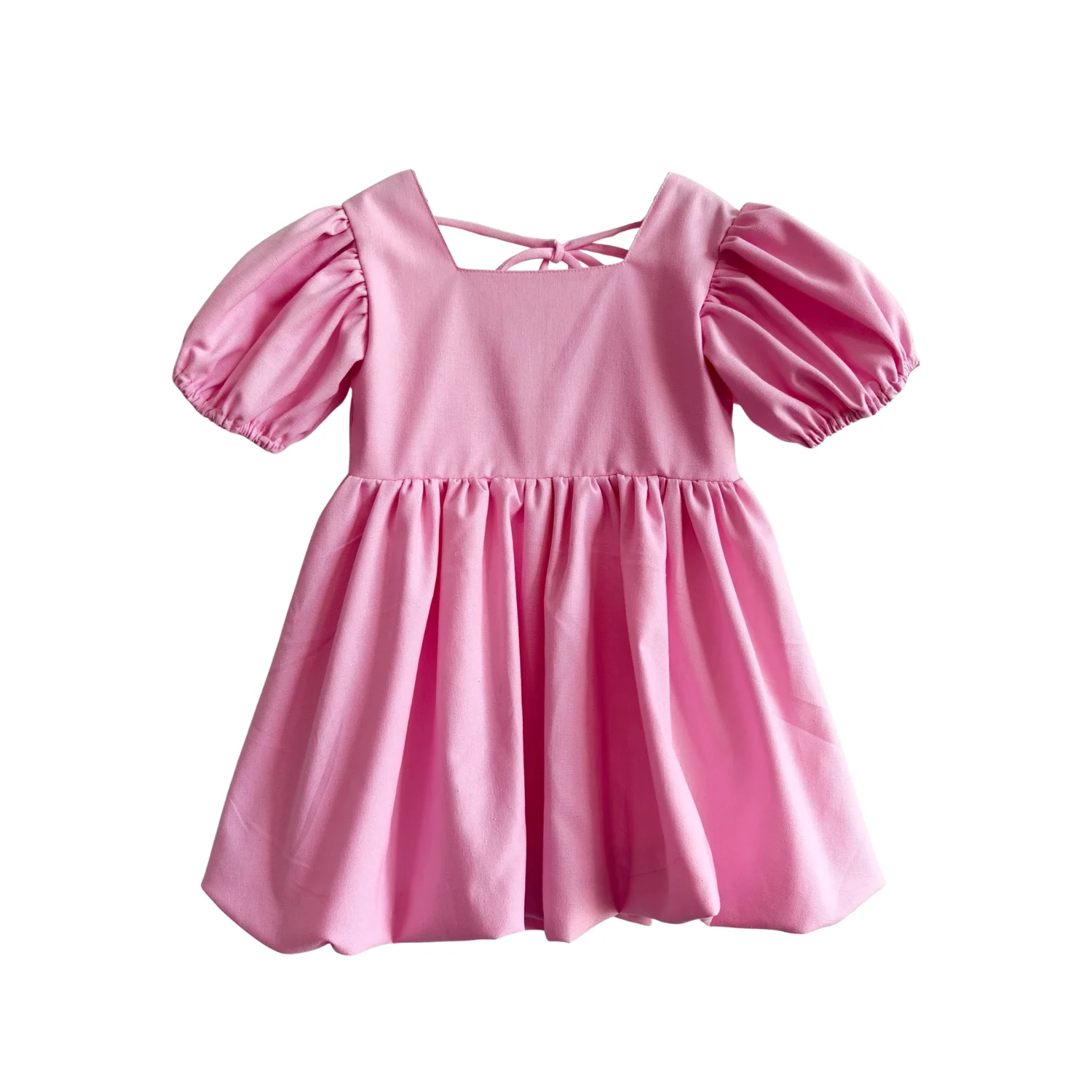 OEM Custom Baby Clothing Toddler Girls Cotton Linen Dress Bubble Sleeve Baby Girl Back Tie Dress Kid Casual Sundress - Image 3