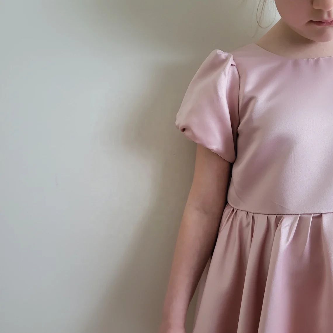 Custom Baby Little Girl First Birthday Party Dress White Puffy Sleeve Back Bow Elastic Satin Dress - Image 5