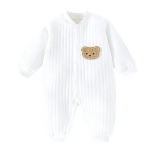 RTS Autumn Winter Unisex New-baby Infants Padded Solid Keep Warm  Jumpsuit Long Sleeve Baby Rompers