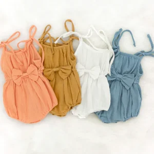 Summer Baby Girls Rompers Solid Color Sleeveless Muslin Infant Romper One Piece Baby Clothes