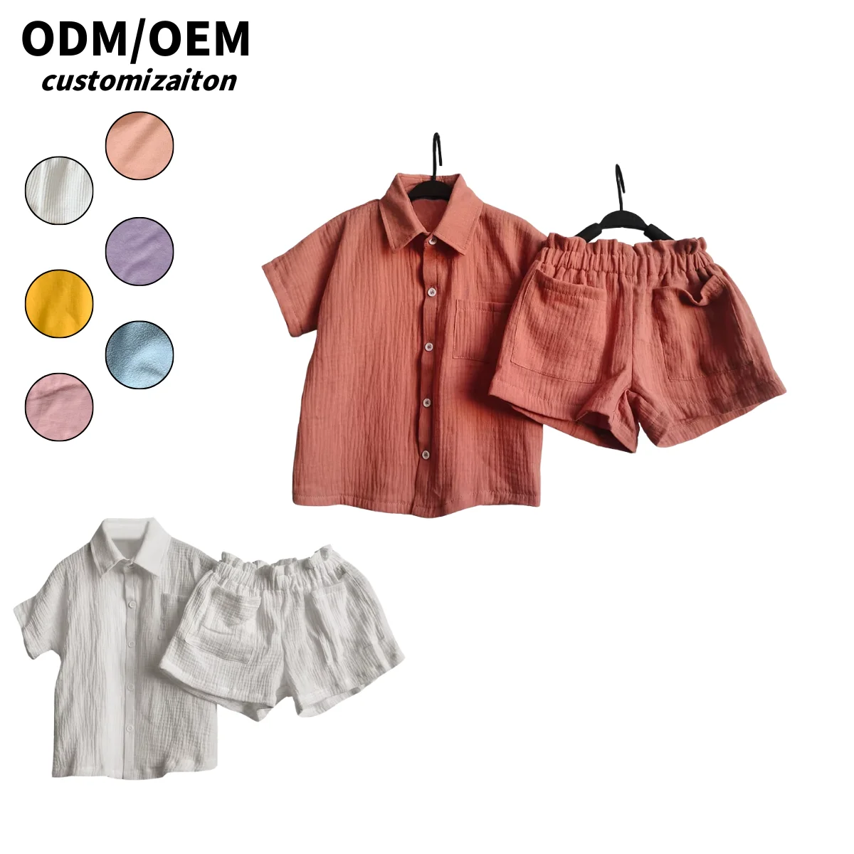 Summer Casual Sporty Kids' Clothing Set Short-Sleeved Crepe Anti-Tear and Washable for Babies