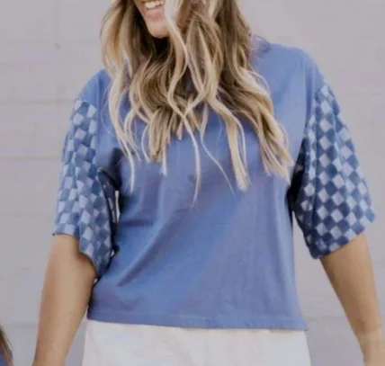 High Quality Custom Checkerboard Sleeved Short Shirt Summer Best- Selling Casual T-shirt for Women - Image 5