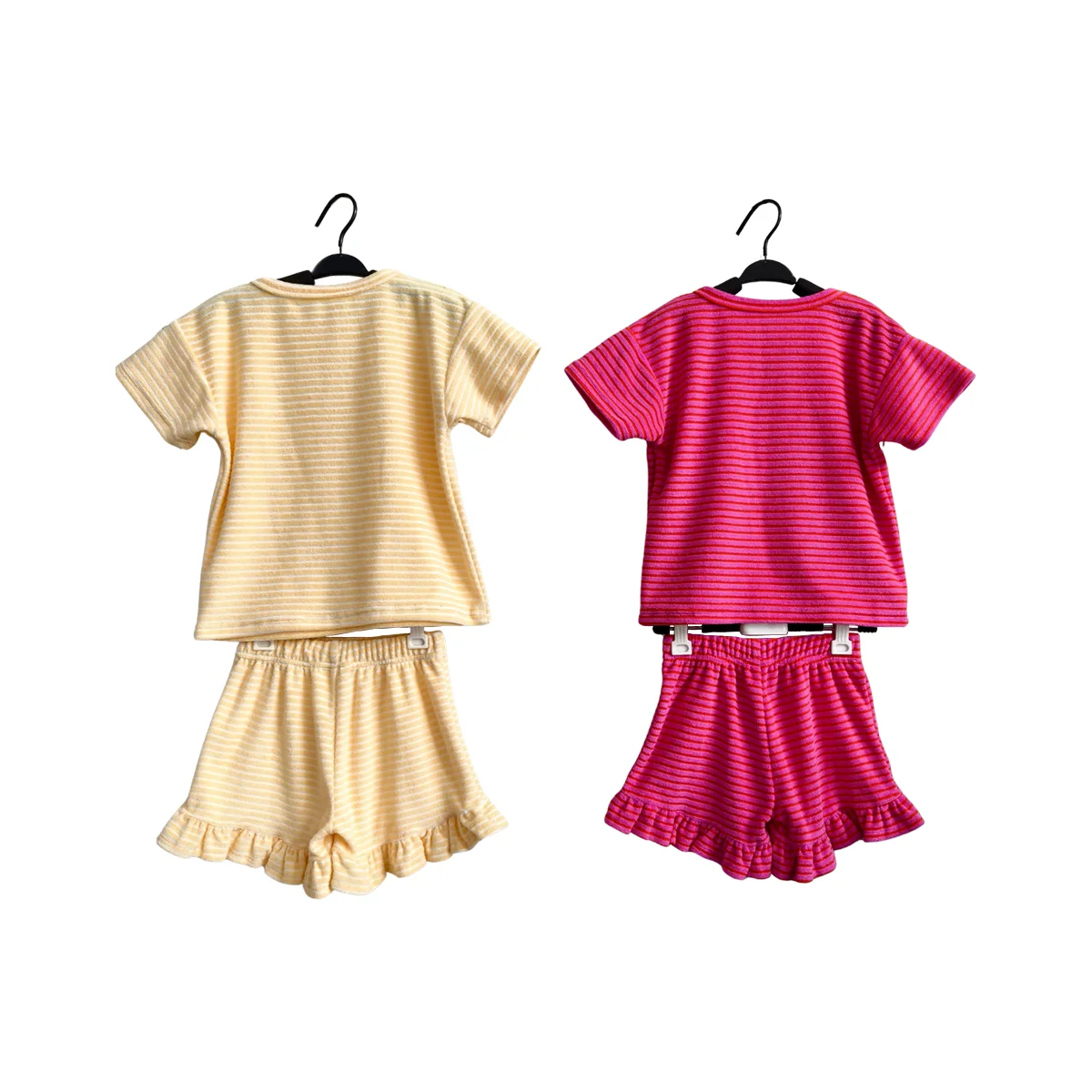 Girls Terry Cloth Striped Set Short Sleeve Ruffle Hem Spring Summer Kids Outdoor Set - Image 4