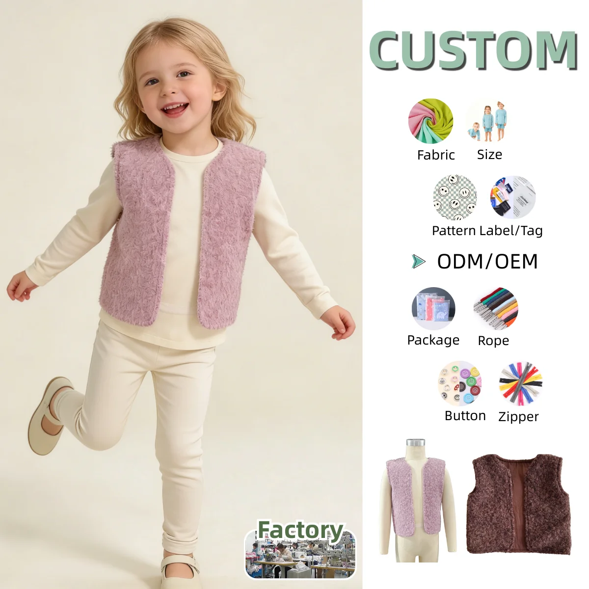 Children's Winter Vest Casual Jacket Girl Cashmere Fabric and Woven Lining Fabric Jacket Quilted Warm Coat Girl's Top Baby Vest